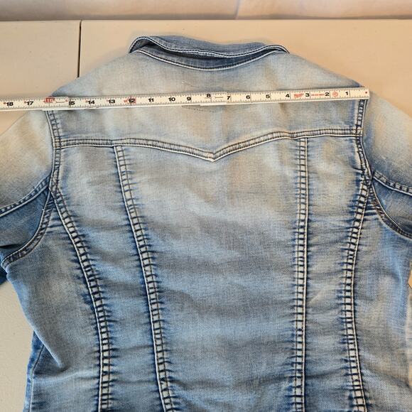 Jessica Simpson Cropped Jean Jacket Women's L Blue Acid Wash - Picture 12 of 16